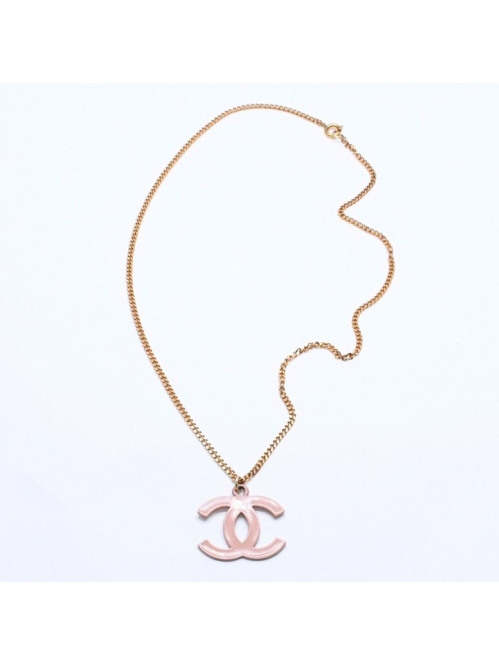 Chanel Necklace CC Logo 03 Gold Pink